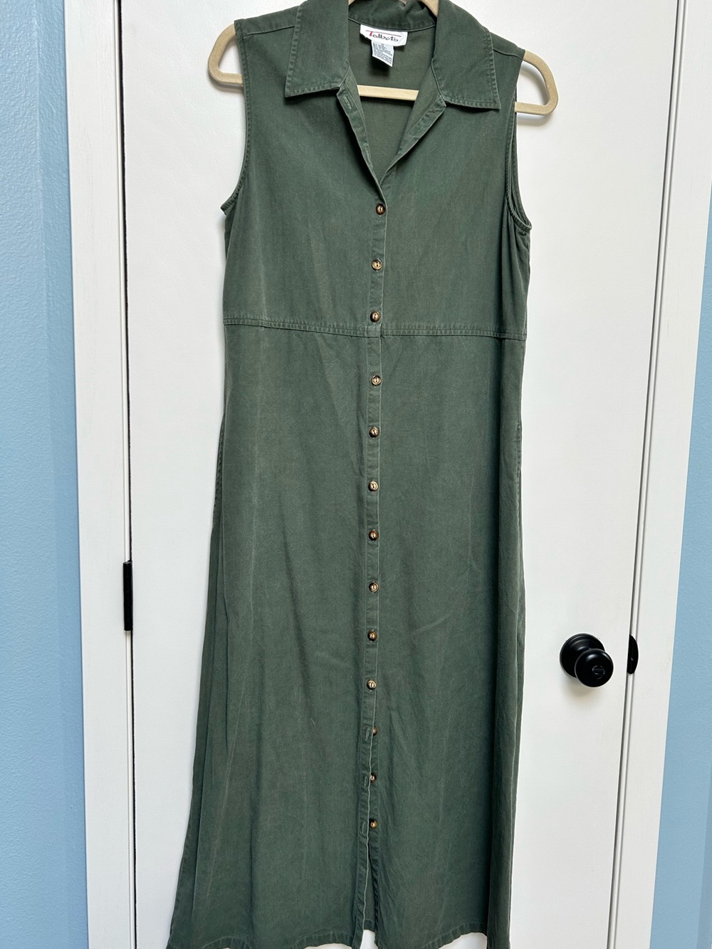 Talbots Sleeveless Button-Front Forest Green Midi Dress